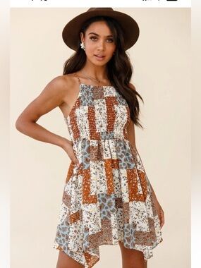 VTG No Comment M Y2K boho patchwork floral paisley festival handkerchief dress